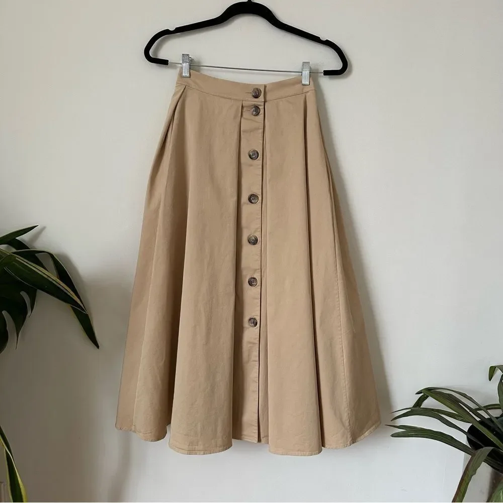 COS Beige Button-Back A-Line Midi Skirt - Size 2 - Minimalist Workwear